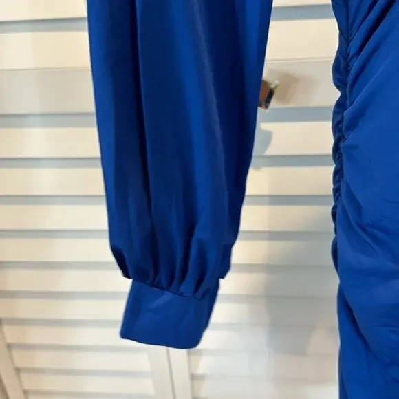 Royal Blue NWOT Dress with side ruched, long sleeves. - Picture 3 of 8